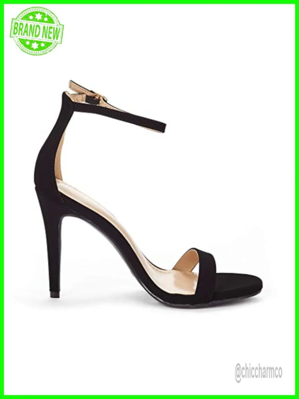 Stiletto Heel Sandals with Detachable Floral Appliqué - Open Toe Ankle Strap